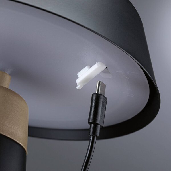 Paulmann Lampa stołowa LED Lirox z akumulatorem, czarna/beżowa, 20 cm, IP44 Lirox, możliwość ściemniania, czarny, salon / jadalnia, metal, nowoczesny