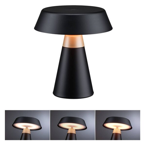 Paulmann Lampa stołowa LED Lirox z akumulatorem, czarna/beżowa, 20 cm, IP44 Lirox, możliwość ściemniania, czarny, salon / jadalnia, metal, nowoczesny