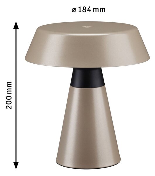 Paulmann Lampa stołowa LED Lirox z akumulatorem, beżowo-czarna, 20 cm, IP44 Lirox, możliwość ściemniania, kremowy / amber, salon / jadalnia, metal, nowoczesny
