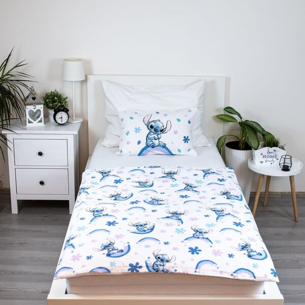 Biała/niebieska bawełniana pościel dziecięca do łóżeczka 135x100 cm Lilo and Stitch "Rainbow" – Jerry Fabrics