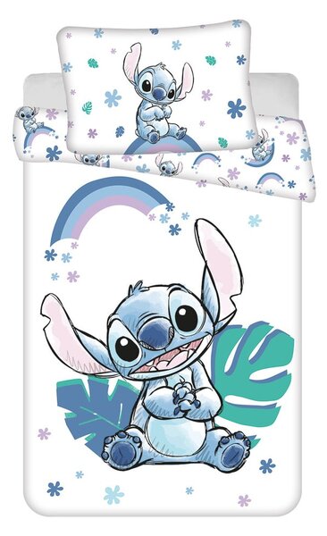 Biała/niebieska bawełniana pościel dziecięca do łóżeczka 135x100 cm Lilo and Stitch "Rainbow" – Jerry Fabrics