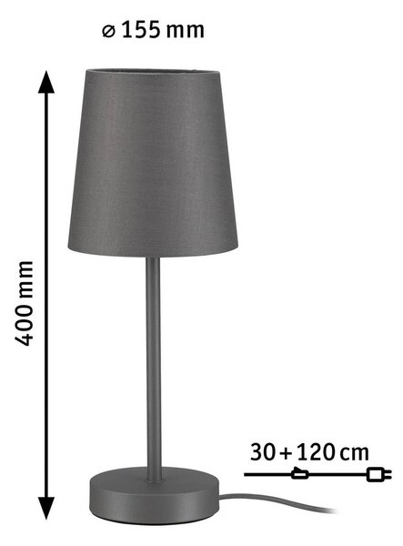 Paulmann Lampa stołowa Stellan II, aluminiowy / szary / cynkowy, salon / jadalnia, tkanina / materiał / jedwab