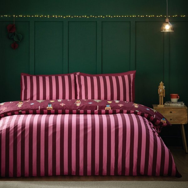 Różowo-fioletowa pościel jednoosobowa 135x200 cm Nutcracker Stripe – Catherine Lansfield