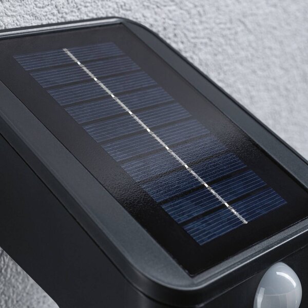 Paulmann Kinkiet zewnętrzny solarny Lesly, antracytowy, z czujnikiem, IP65 Lesly, czarny, tworzywo sztuczne, nowoczesny