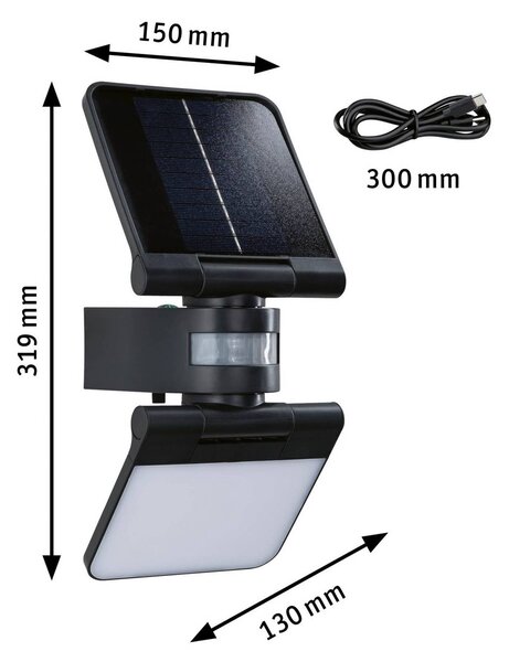 Paulmann Kinkiet zewnętrzny Solar Lesla, antracytowy, z czujnikiem, IP65 Lesla, czarny, tworzywo sztuczne, nowoczesny
