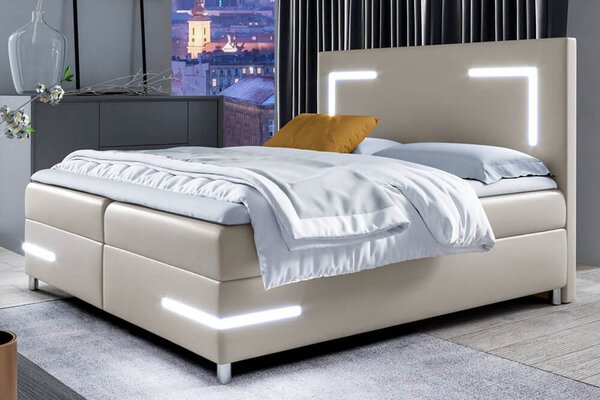 MebleMWM Łóżko kontynentalne z pojemnikiem DELOS LED, materac, topper | 120x200 | Kolor do wyboru
