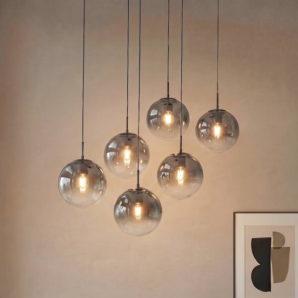 Lampa wisząca szklana Veloura Lucande, możliwość ściemniania, przezroczysty / transparentny, salon / jadalnia, szkło, design