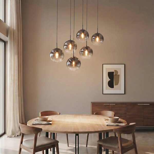 Lampa wisząca szklana Veloura Lucande, możliwość ściemniania, przezroczysty / transparentny, salon / jadalnia, szkło, design