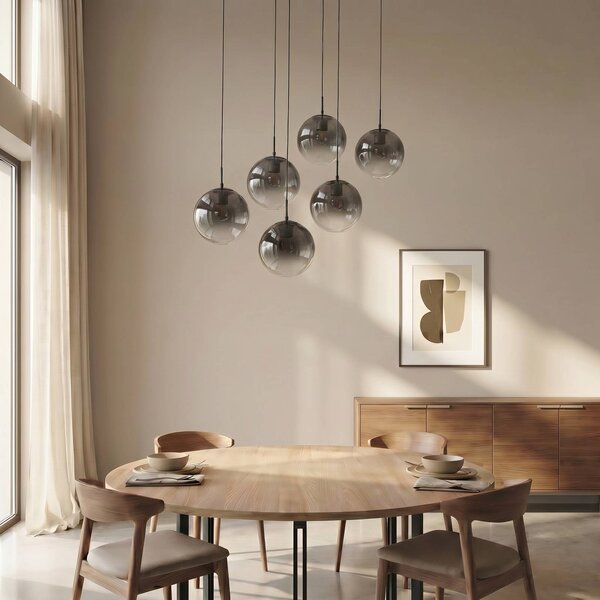 Lampa wisząca szklana Veloura Lucande, możliwość ściemniania, przezroczysty / transparentny, salon / jadalnia, szkło, design