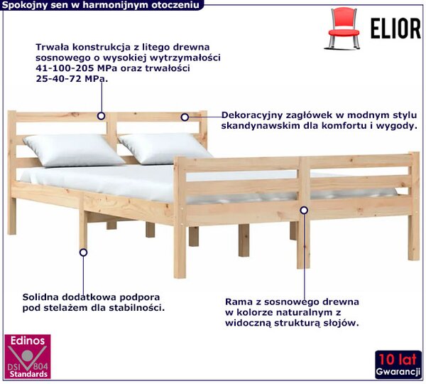 Podwójne łóżko z naturalnej sosny 140x200 T6-B84