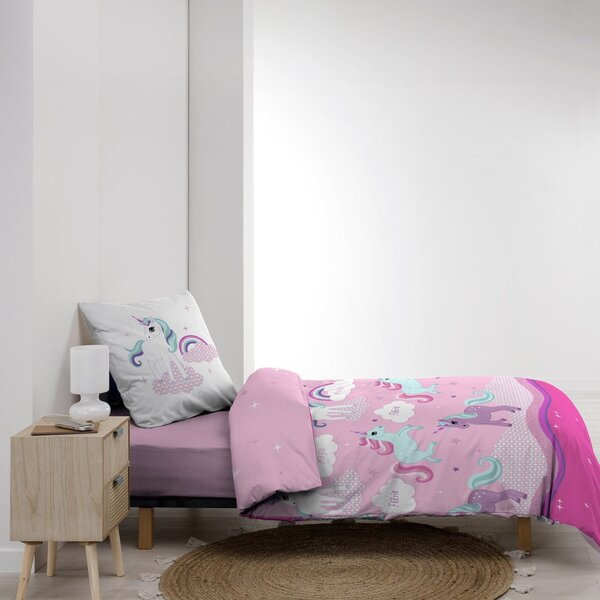 Różowa bawełniana pościel dziecięca jednoosobowa 140x200 cm Licorne – douceur d'intérieur