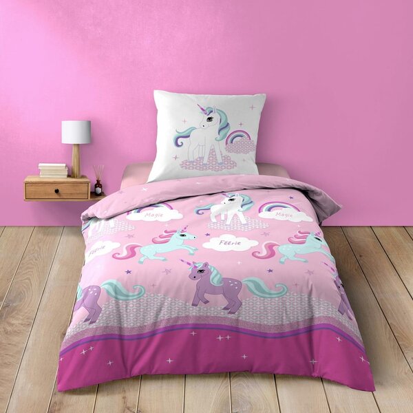Różowa bawełniana pościel dziecięca jednoosobowa 140x200 cm Licorne – douceur d'intérieur