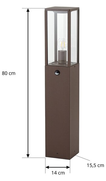 Słupek oświetleniowy Lindby Peldar, kolor rdzawy/przezroczysty, wysokość 80 cm, Peldar Lindby, możliwość ściemniania, brązowy / rdzawy, aluminium, nowoczesny