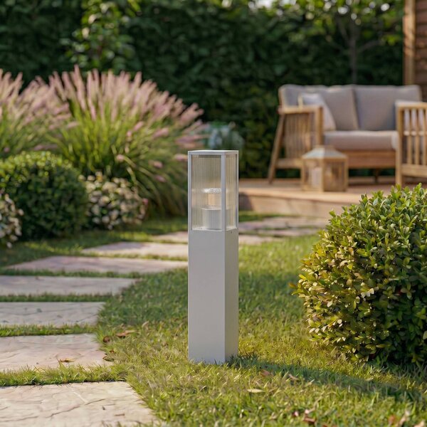 Słupek oświetleniowy Lindby Peldar, jasnoszara/żłobkowana, wysokość 80 cm Peldar Lindby, możliwość ściemniania, aluminiowy / szary / cynkowy, aluminium, nowoczesny