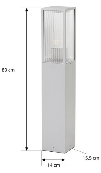 Słupek oświetleniowy Lindby Peldar, jasnoszara/żłobkowana, wysokość 80 cm Peldar Lindby, możliwość ściemniania, aluminiowy / szary / cynkowy, aluminium, nowoczesny