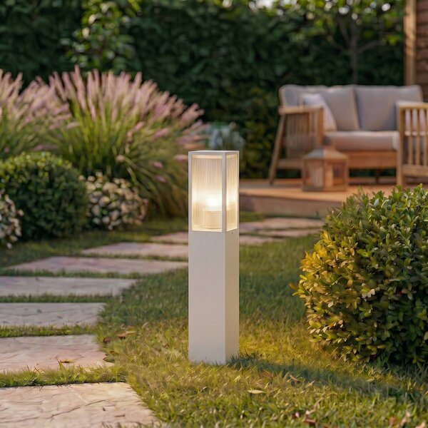 Słupek oświetleniowy Lindby Peldar, jasnoszara/żłobkowana, wysokość 80 cm Peldar Lindby, możliwość ściemniania, aluminiowy / szary / cynkowy, aluminium, nowoczesny