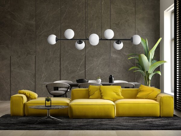 LAMPA WISZĄCA SUFITOWA ŻYRANDOL NOWOCZESNA CZARNA BIAŁE KULE FINO 8 LED