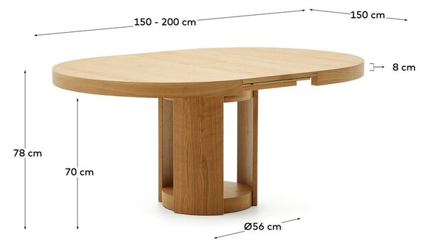 Okrągły rozkładany stół z dodatkowym blatem w dekorze dębu ø 150 cm Artis – Kave Home