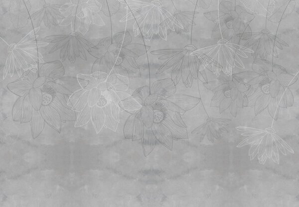 Fototapeta - Ilustracja kwiaty na betonie (196x136 cm)
