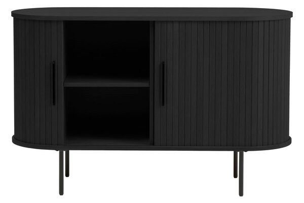 Czarna komoda w dekorze dębu z drzwiami przesuwnymi 120x76x45 cm Nola – Unique Furniture
