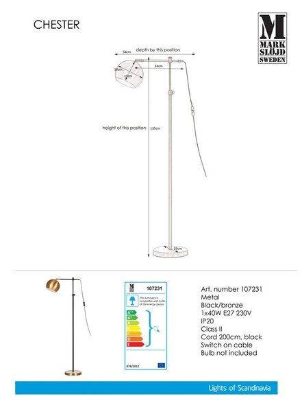 Czarno-brązowa lampa stojąca Markslöjd Chester