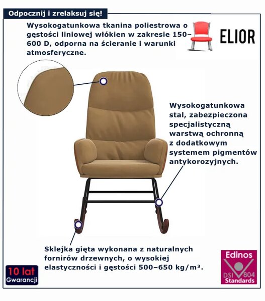 Brązowy tapicerowany fotel bujany na płozach Z0-W06