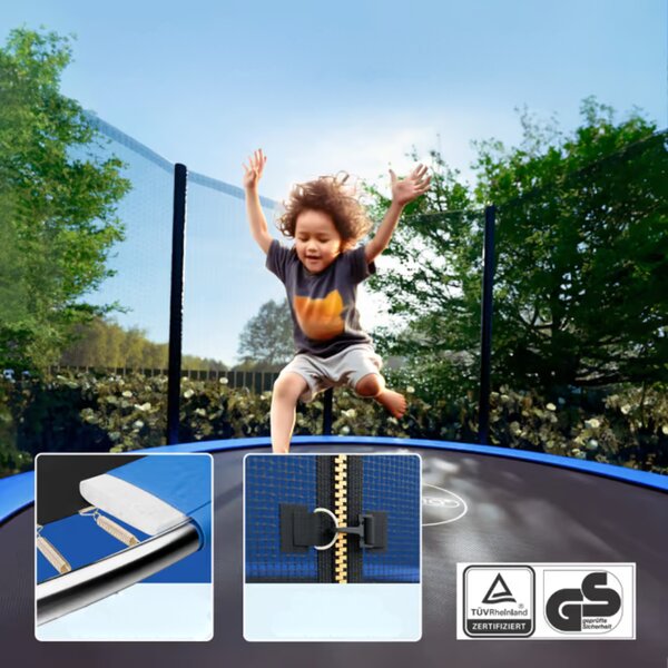 Trampolina z siatką bezpieczeństwa JUMP, Ø244cm, czarna/niebieska Monzana