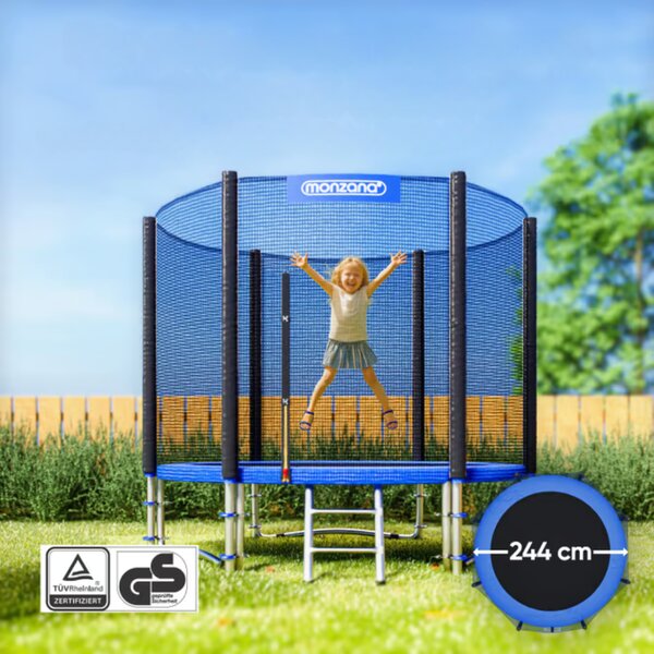 Trampolina z siatką bezpieczeństwa JUMP, Ø244cm, czarna/niebieska Monzana
