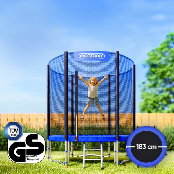 Trampolina z siatką ochronną JUMP, Ø183 cm, czarna/niebieska Monzana