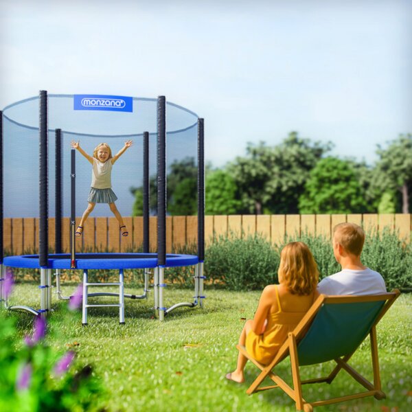 Trampolina z siatką bezpieczeństwa JUMP, Ø244cm, czarna/niebieska Monzana