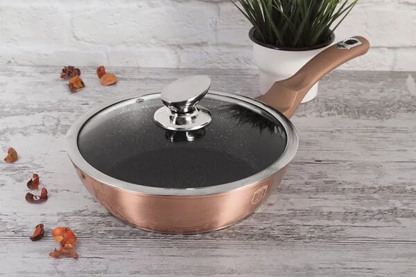 Granitowa złota patelnia z pokrywą 24cm R1-P96