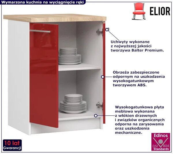 Czerwona dolna szafka kuchenna z półkami S1-L03