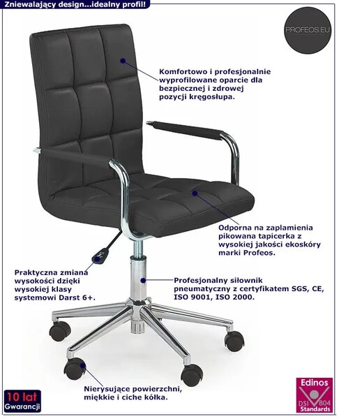 Czarny pikowany fotel dla ucznia R1-H36