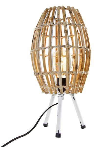 Rustykalna lampa stołowa na trójnogu z bambusa z białym - Canna Capsule