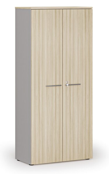 Szafa biurowa z drzwiami PRIMO GRAY, 800 x 420 x 1781 mm, szary/dąb naturalny