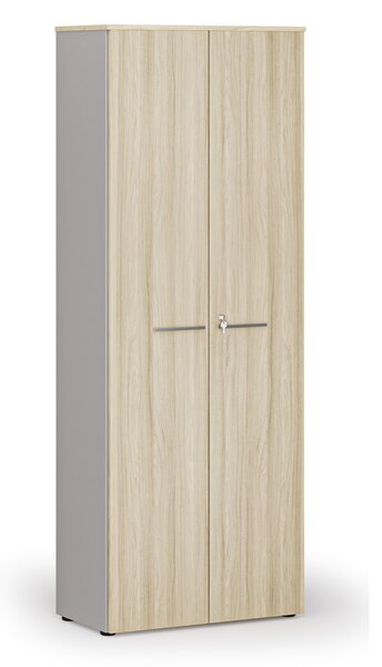 Szafa biurowa z drzwiami PRIMO GRAY, 800 x 420 x 2128 mm, szary/dąb naturalny