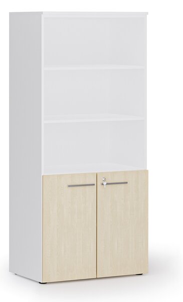 Szafa biurowa z drzwiami niskimi PRIMO WHITE, 800 x 500 x 1781 mm, biały/brzoza