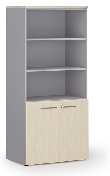 Szafa biurowa z drzwiami niskimi PRIMO GRAY, 800 x 500 x 1781 mm, szary/brzoza