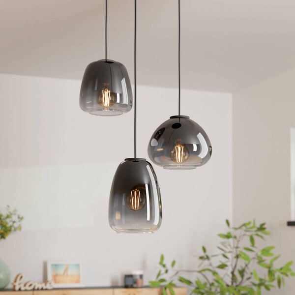 EGLO Lampa wisząca szklana Aguilares, możliwość ściemniania, aluminiowy / szary / cynkowy, salon / jadalnia, szkło, nowoczesny