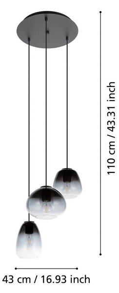 EGLO Lampa wisząca szklana Aguilares, możliwość ściemniania, aluminiowy / szary / cynkowy, salon / jadalnia, szkło, nowoczesny