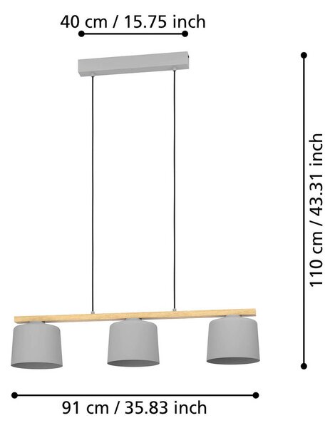 EGLO Lampa wisząca Mariel, możliwość ściemniania, aluminiowy / szary / cynkowy, salon / jadalnia, metal, skandynawski