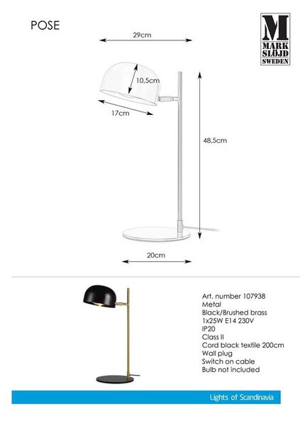 Czarna lampa stołowa z podstawą w kolorze miedzi Markslöjd Pose