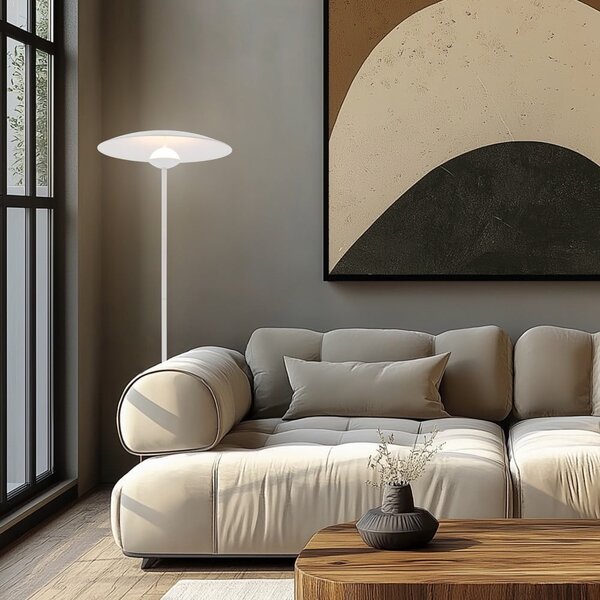 Biała lampa stojąca LED z metalowym kloszem (wysokość 140 cm) Lund – Candellux Lighting