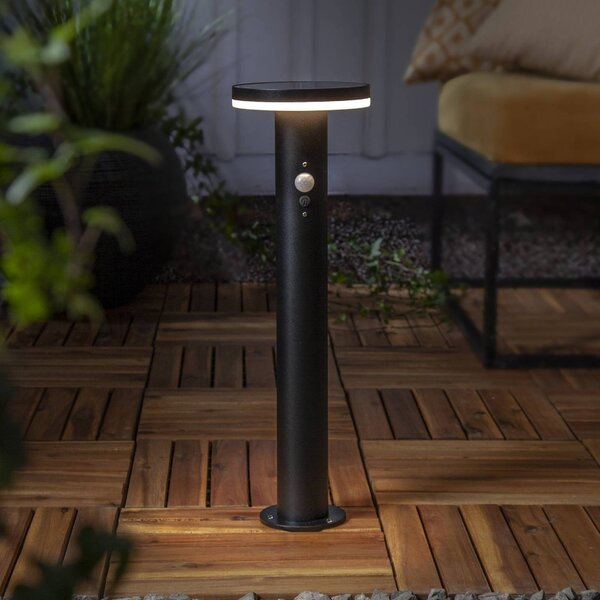 STAR TRADING Słupek oświetleniowy LED Valletta Sensor czarny metal 50 cm, czarny, stal szlachetna, nowoczesny