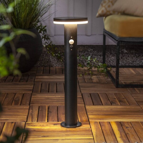 STAR TRADING Słupek oświetleniowy LED Valletta Sensor czarny metal 50 cm, czarny, stal szlachetna, nowoczesny