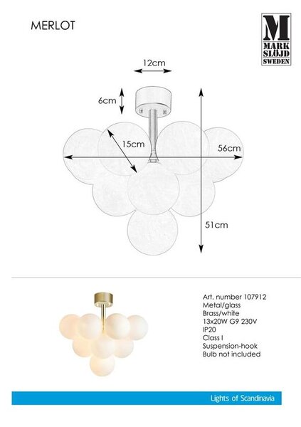 Lampa sufitowa Markslöjd Merlot Plafond 13L Brass