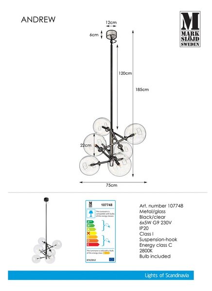 Lampa wisząca na 6 żarówek Markslöjd Andrew