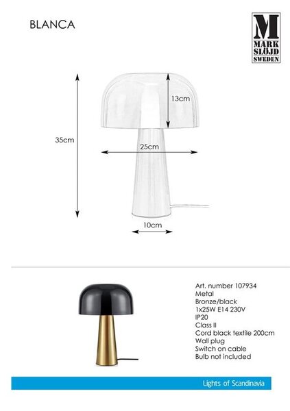 Lampa stołowa w kolorze miedzi z czarnym kloszem Markslöjd Blanca