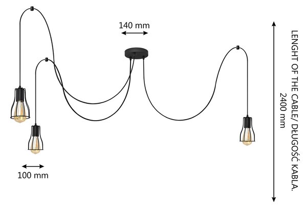 Lampa wisząca pająk Tube Long W-KMD 1924/3K BK
