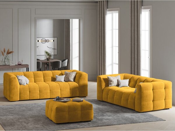 Żółty aksamitny puf Windsor & Co Sofas Vesta